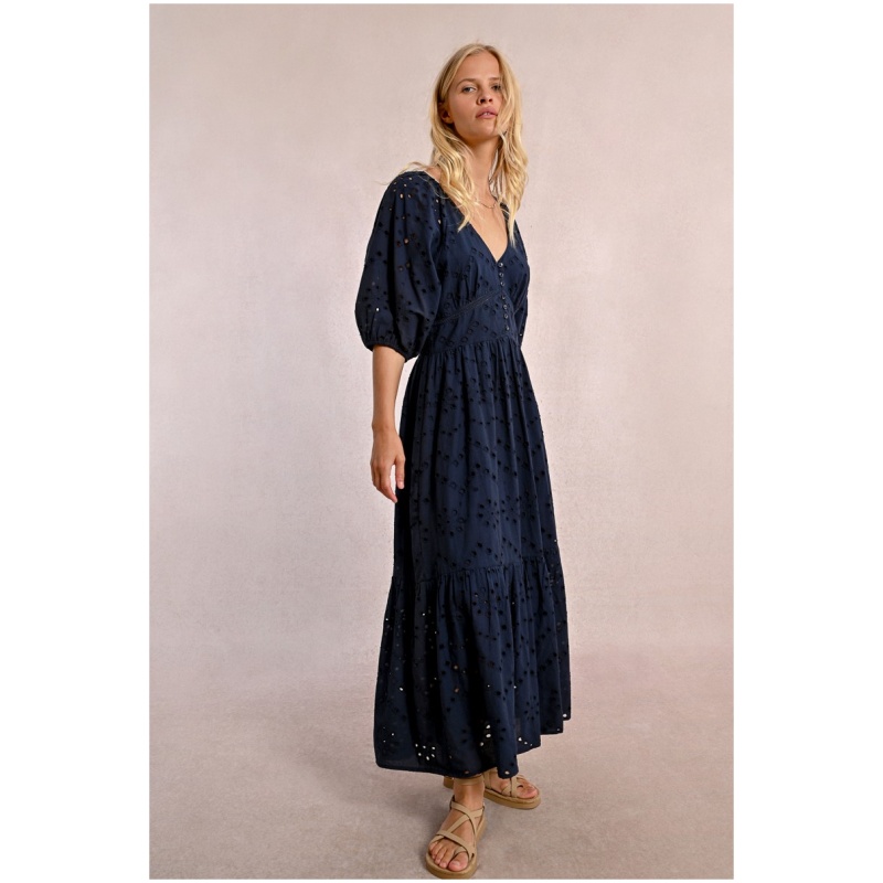 MOLLY BRACKEN Long openwork embroidery dress